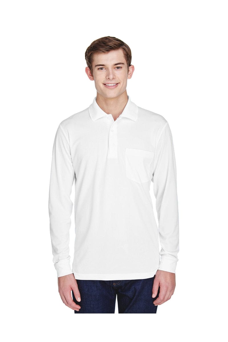 Core 365 Polos/Knits 5XL / White Core 365 88192P: Adult Pinnacle Performance Long-Sleeve Pique Polo with Pocket