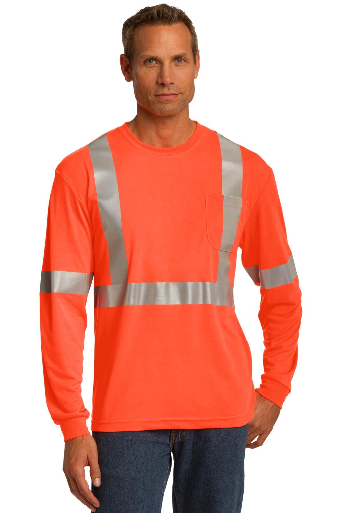 CornerStone T-Shirts XS / Safety Orange/ Reflective CornerStone ANSI 107 Class 2 Long Sleeve Safety T-Shirt. CS401LS