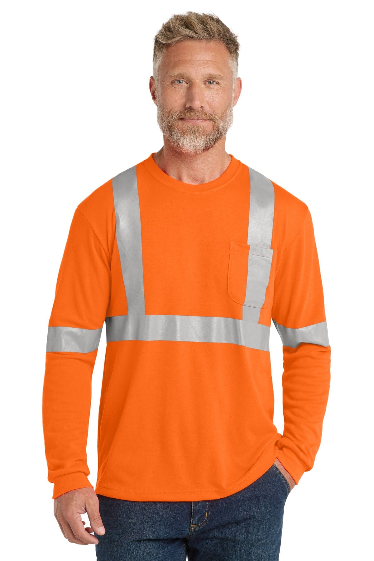 CornerStone T-Shirts XS / Safety Orange/ Reflective CornerStone ANSI 107 Class 2 Long Sleeve Safety T-Shirt. CS401LS