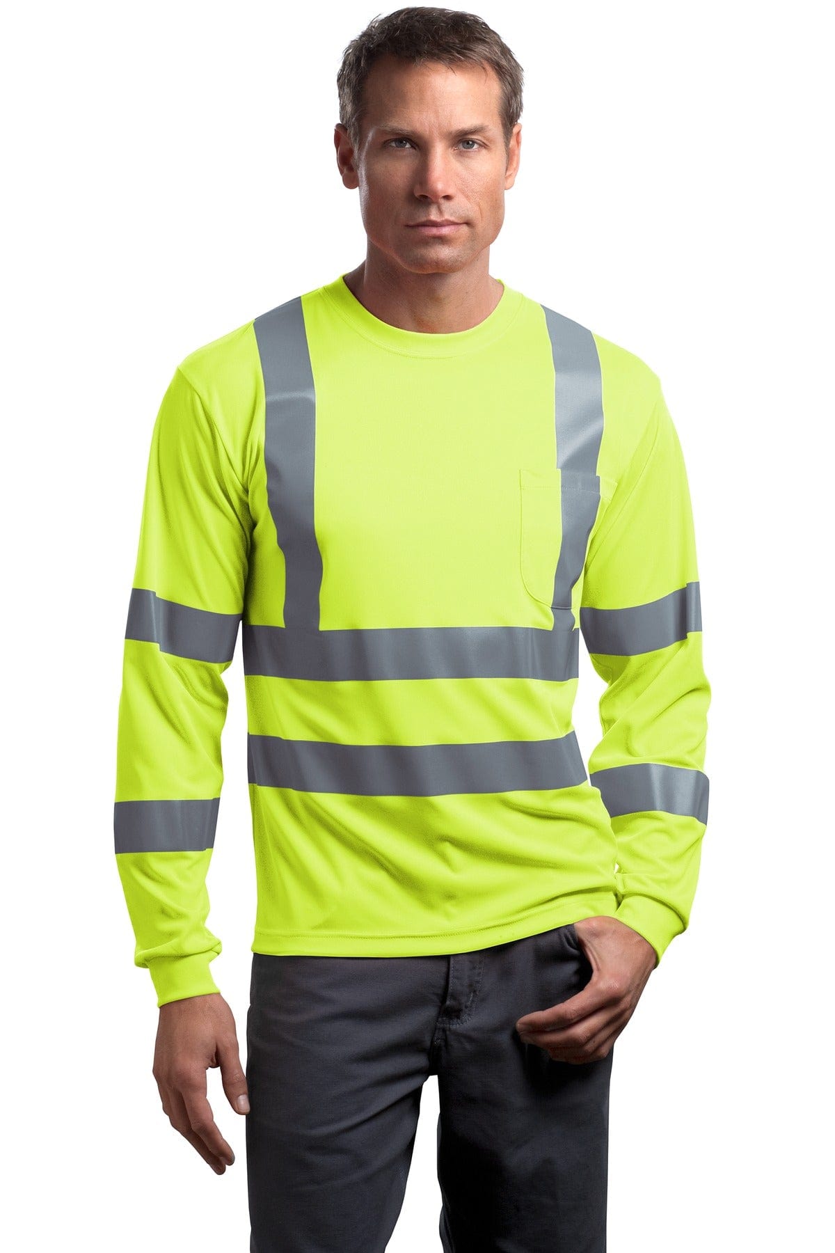 CornerStone T-Shirts XS / Safety Yellow CornerStone ANSI 107 Class 3 Long Sleeve Snag-Resistant Reflective T-Shirt. CS409