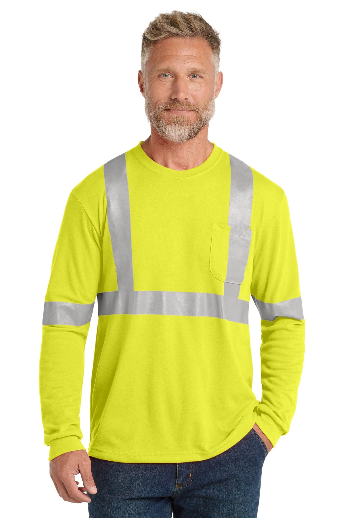 CornerStone T-Shirts XS / Safety Yellow/ Reflective CornerStone ANSI 107 Class 2 Long Sleeve Safety T-Shirt. CS401LS