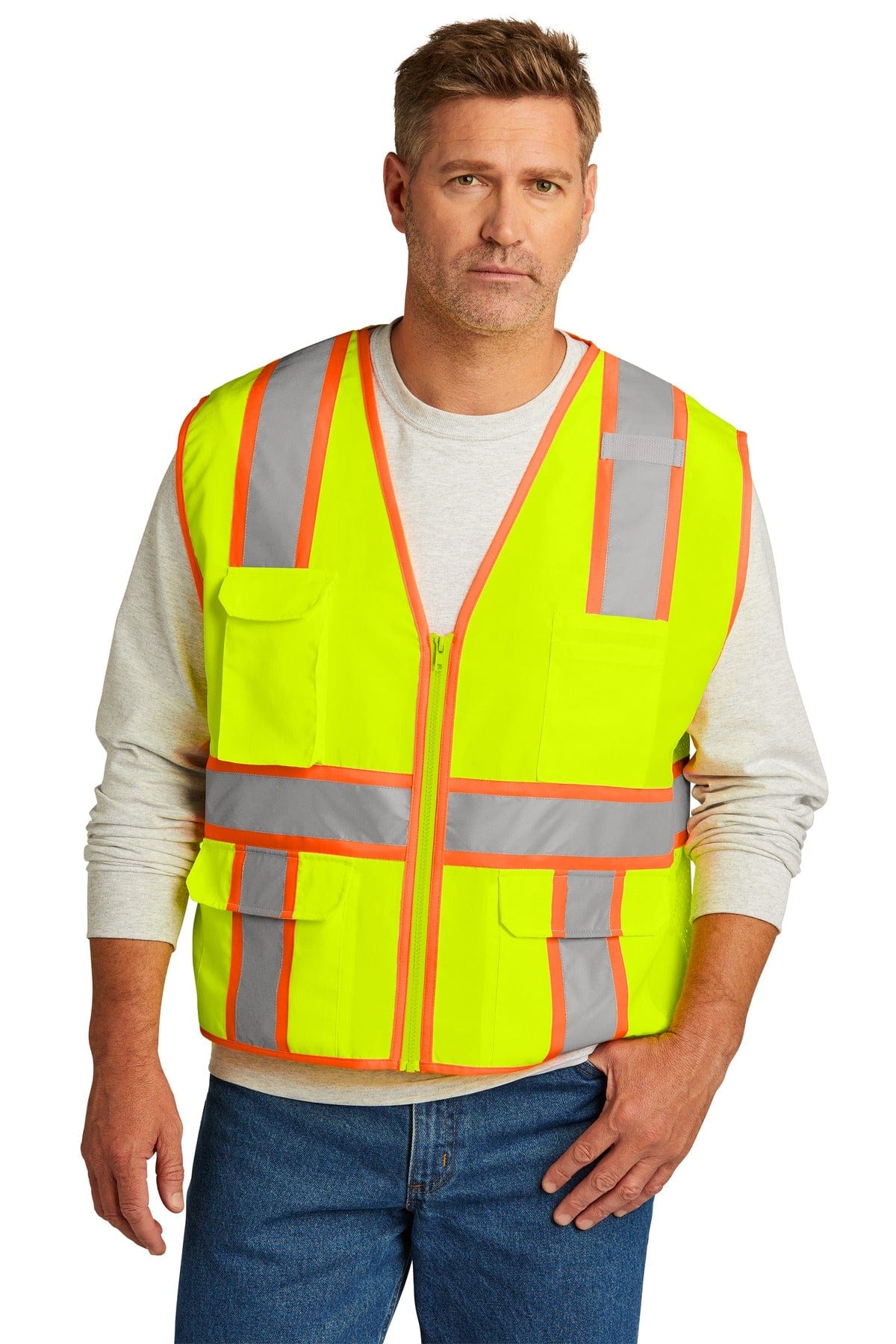 CornerStone Workwear CornerStone CSV105: ANSI 107 Class 2 Surveyor Zippered Two-Tone Vest