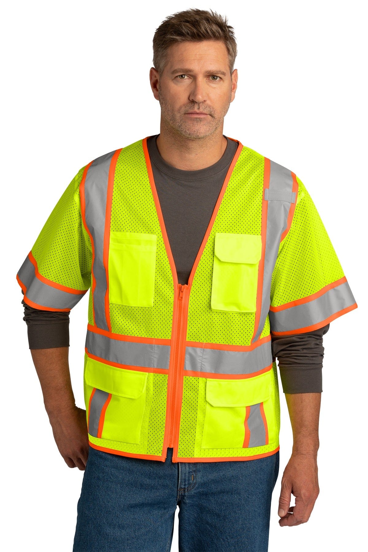 CornerStone Workwear M / Safety Yellow CornerStone ANSI 107 Class 3 Surveyor Mesh Zippered Two-Tone Short Sleeve Vest. CSV106
