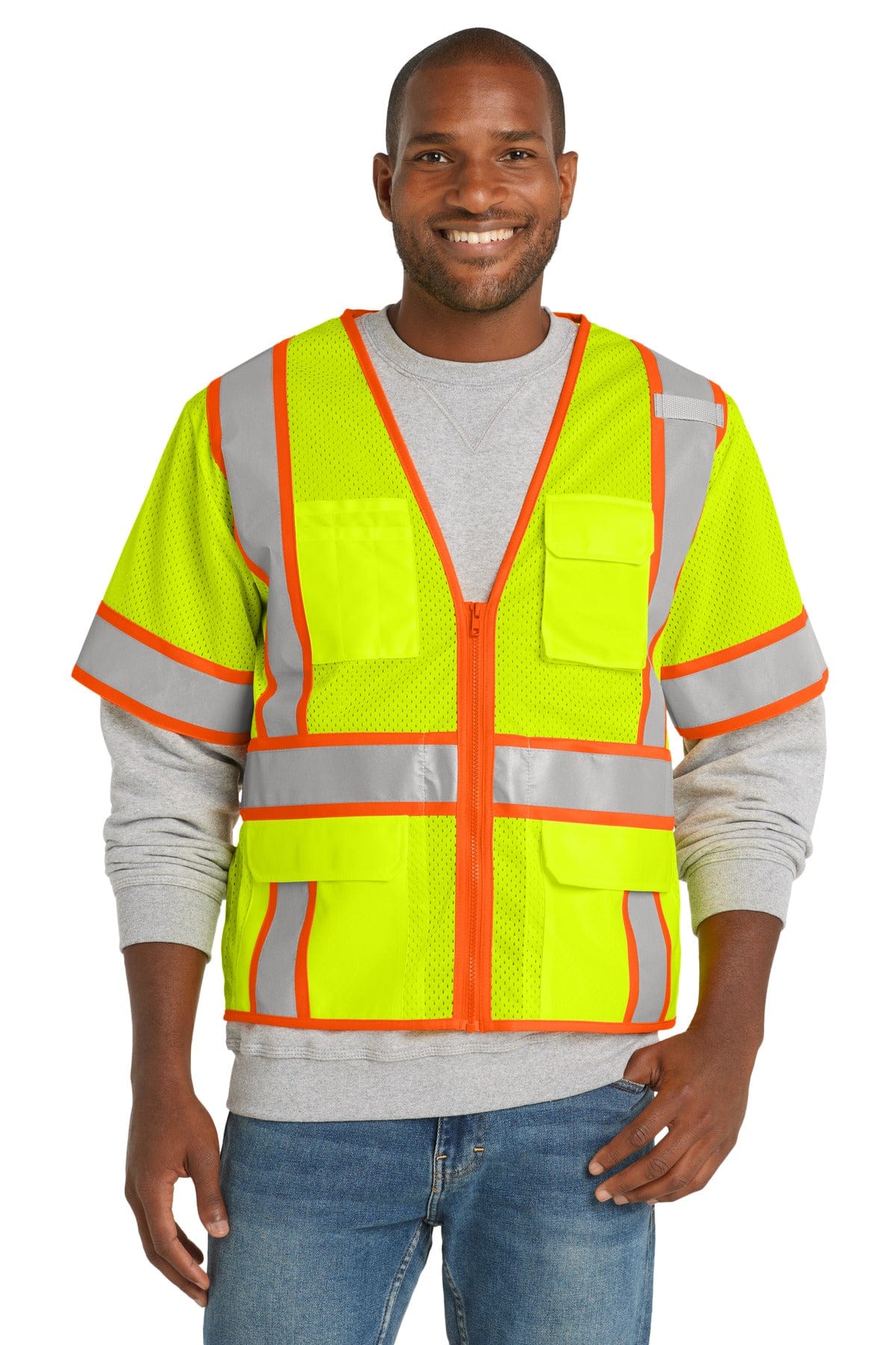 CornerStone Workwear M / Safety Yellow CornerStone ANSI 107 Class 3 Surveyor Mesh Zippered Two-Tone Short Sleeve Vest. CSV106
