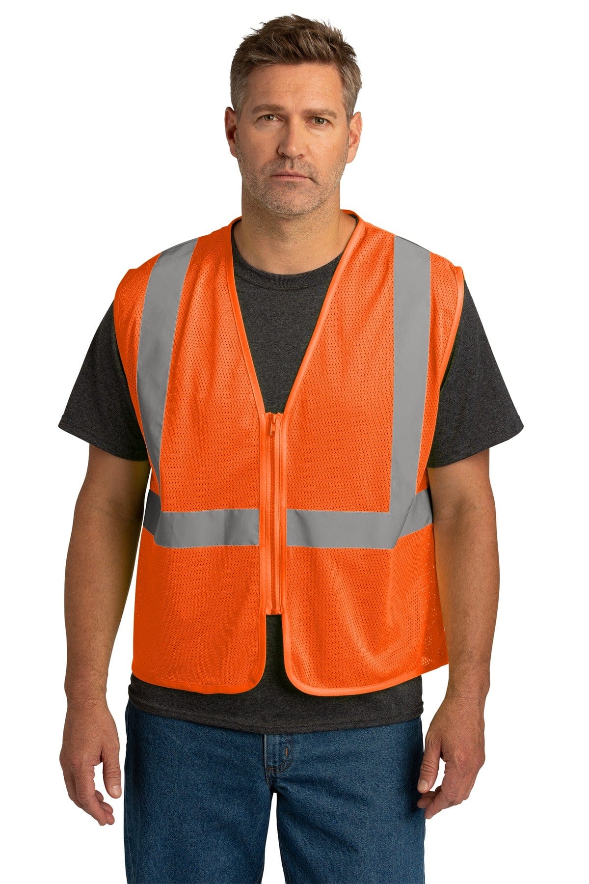 CornerStone Workwear S/M / Safety Orange CornerStone  ®  ANSI 107 Class 2 Economy Mesh Zippered Vest. CSV101