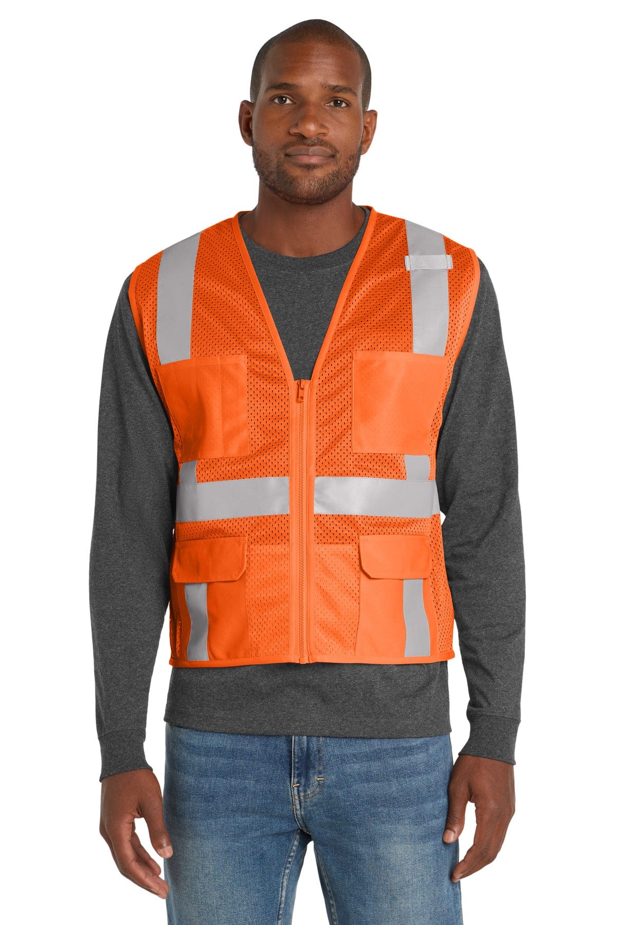 CornerStone Workwear S/M / Safety Orange CornerStone  ®  ANSI 107 Class 2 Mesh Six-Pocket Zippered Vest. CSV104