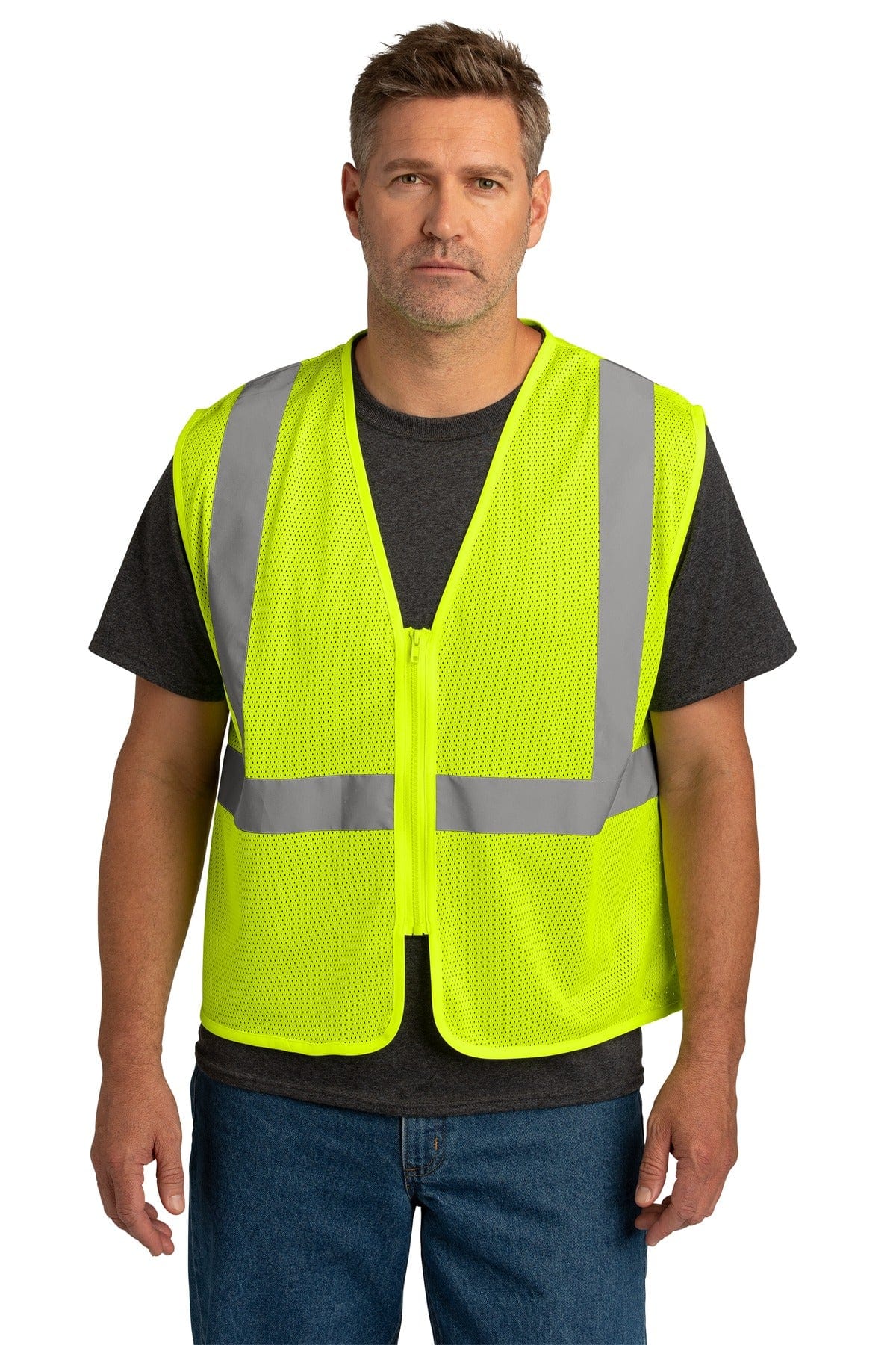 CornerStone Workwear S/M / Safety Yellow CornerStone  ®  ANSI 107 Class 2 Economy Mesh Zippered Vest. CSV101