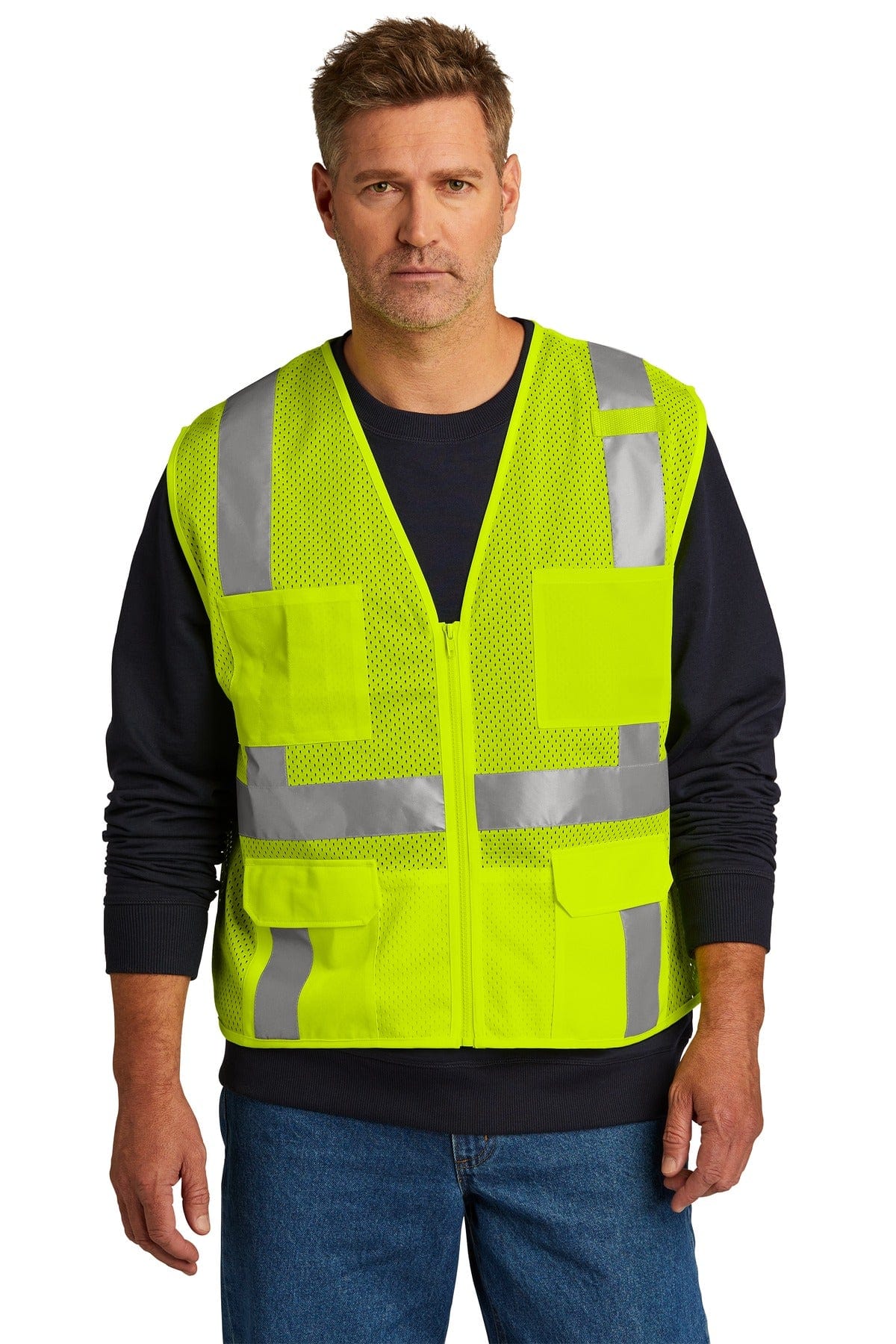 CornerStone Workwear S/M / Safety Yellow CornerStone  ®  ANSI 107 Class 2 Mesh Six-Pocket Zippered Vest. CSV104