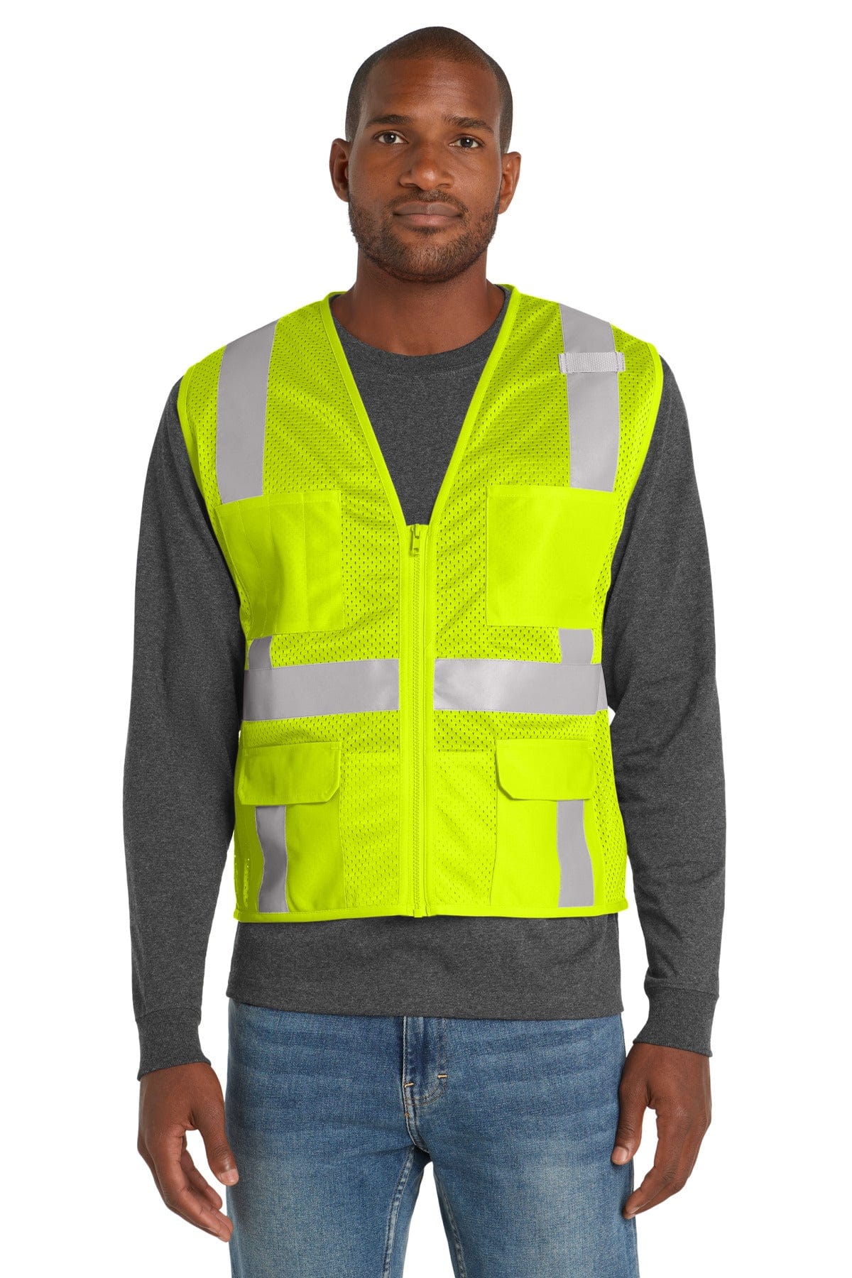 CornerStone Workwear S/M / Safety Yellow CornerStone  ®  ANSI 107 Class 2 Mesh Six-Pocket Zippered Vest. CSV104