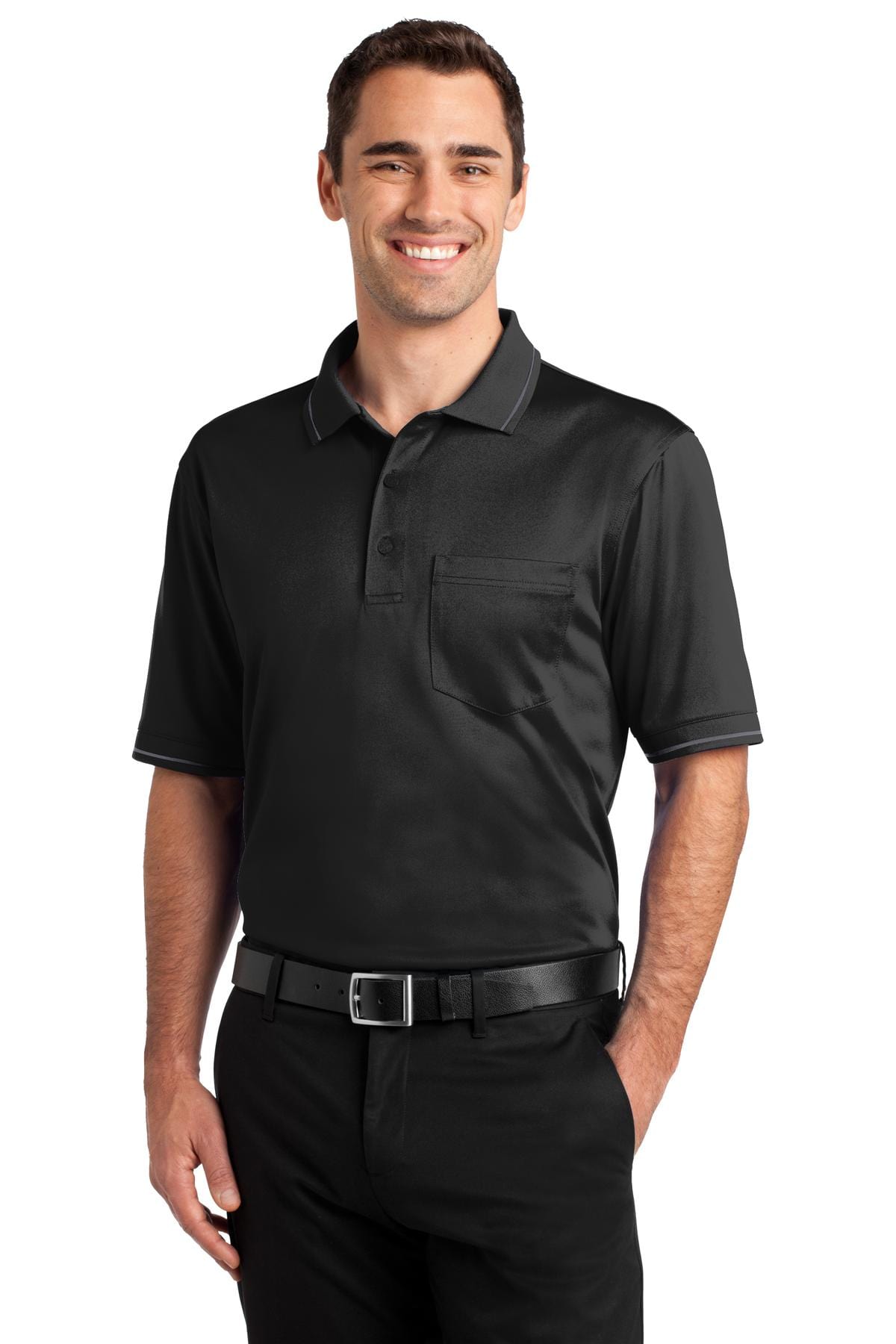 CornerStone Workwear XS / Black/ Smoke Grey CornerStone ®  Select Snag-Proof Tipped Pocket Polo. CS415