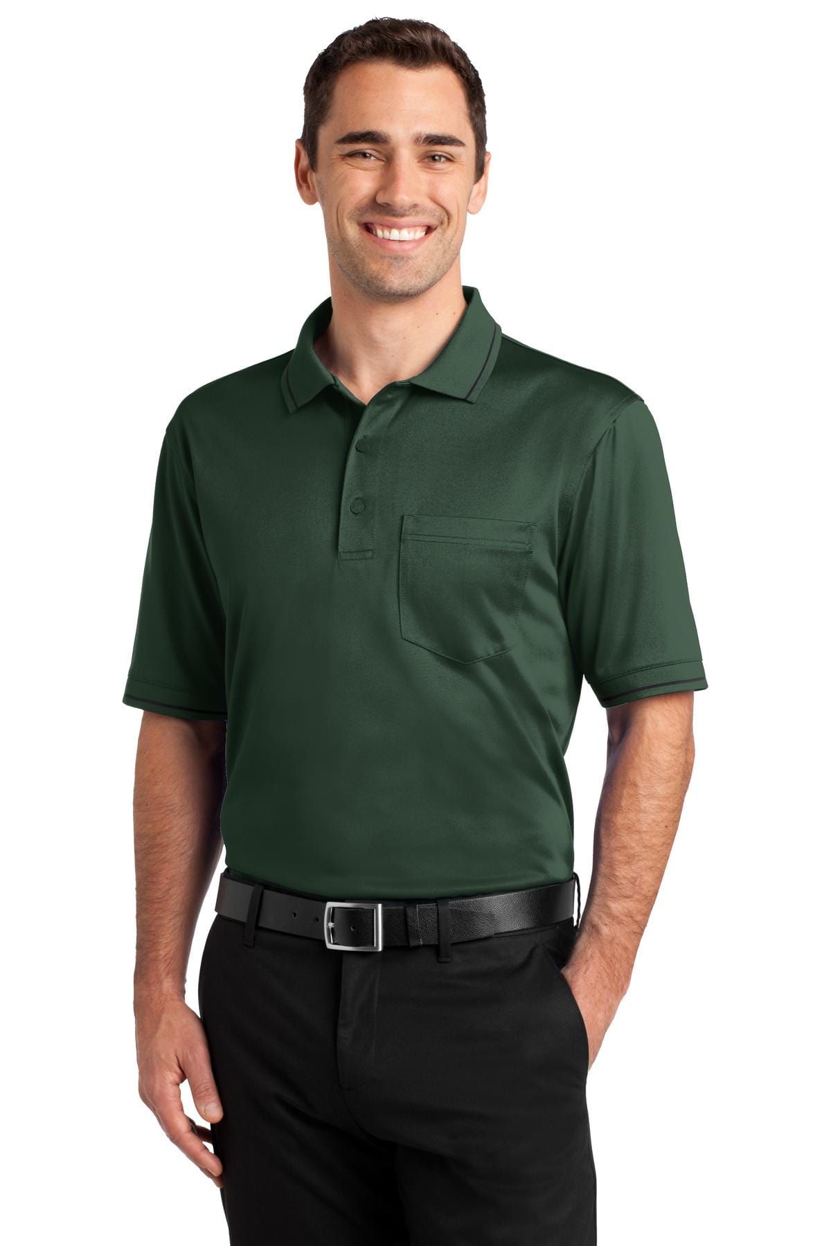 CornerStone Workwear XS / Dark Green/ Black CornerStone ®  Select Snag-Proof Tipped Pocket Polo. CS415