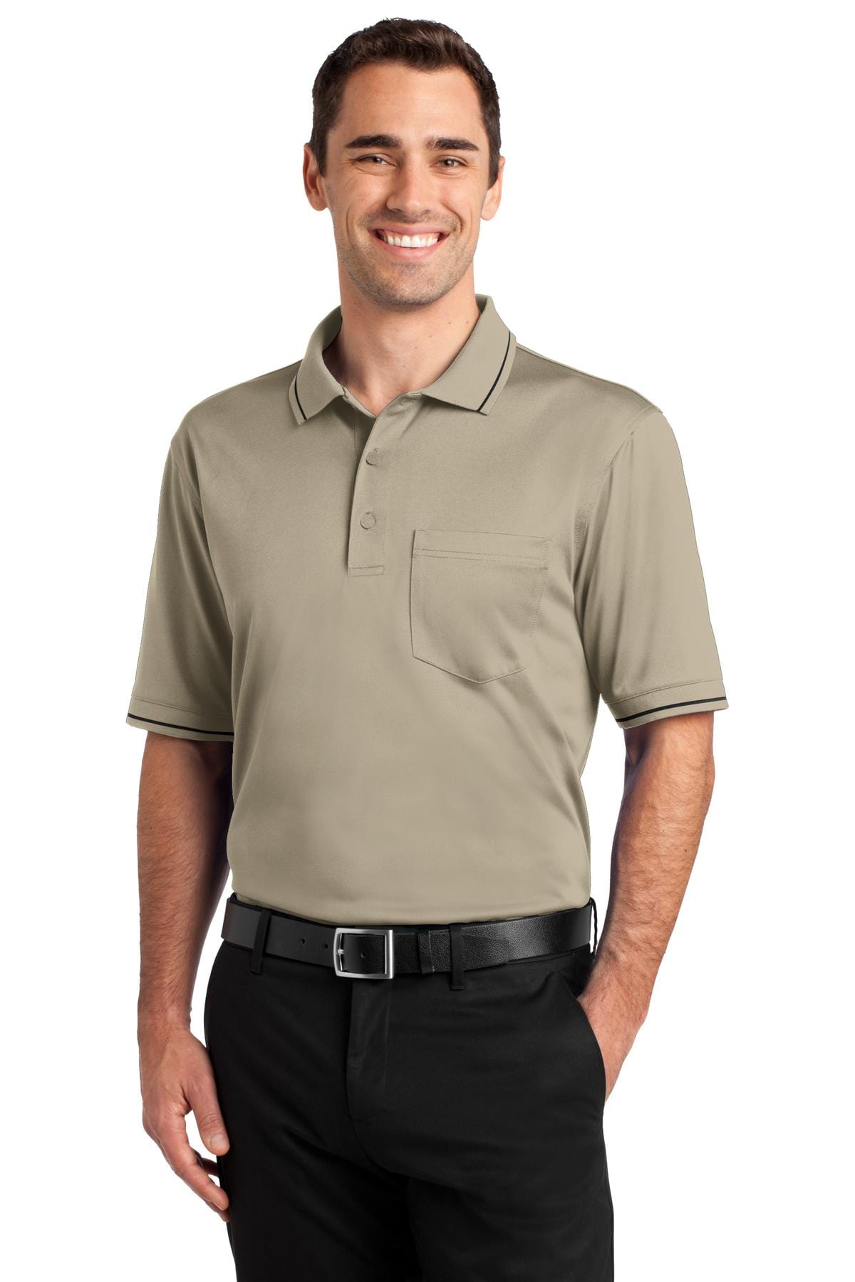 CornerStone Workwear XS / Tan/ Black CornerStone ®  Select Snag-Proof Tipped Pocket Polo. CS415