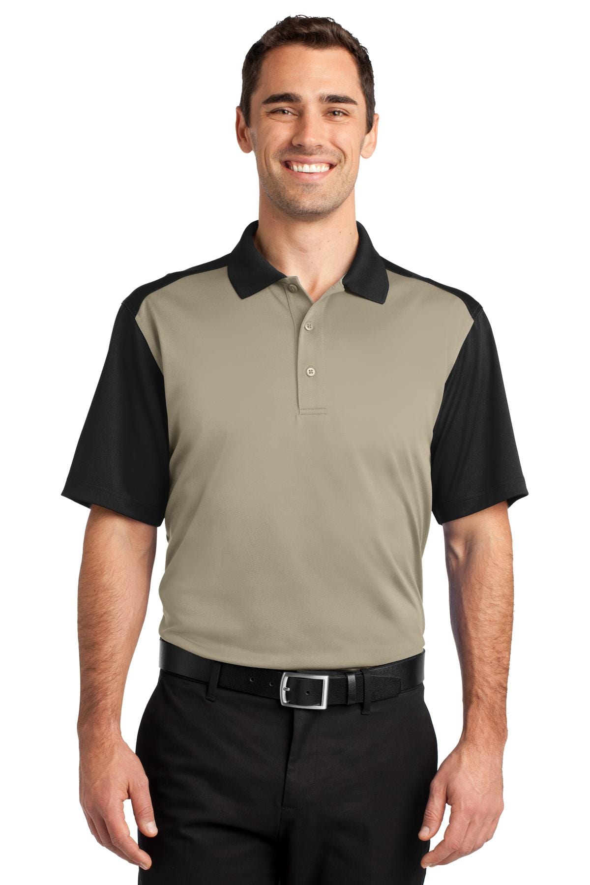 CornerStone Workwear XS / Tan/ Black DISCONTINUED  CornerStone ®  Select Snag-Proof Blocked Polo. CS417