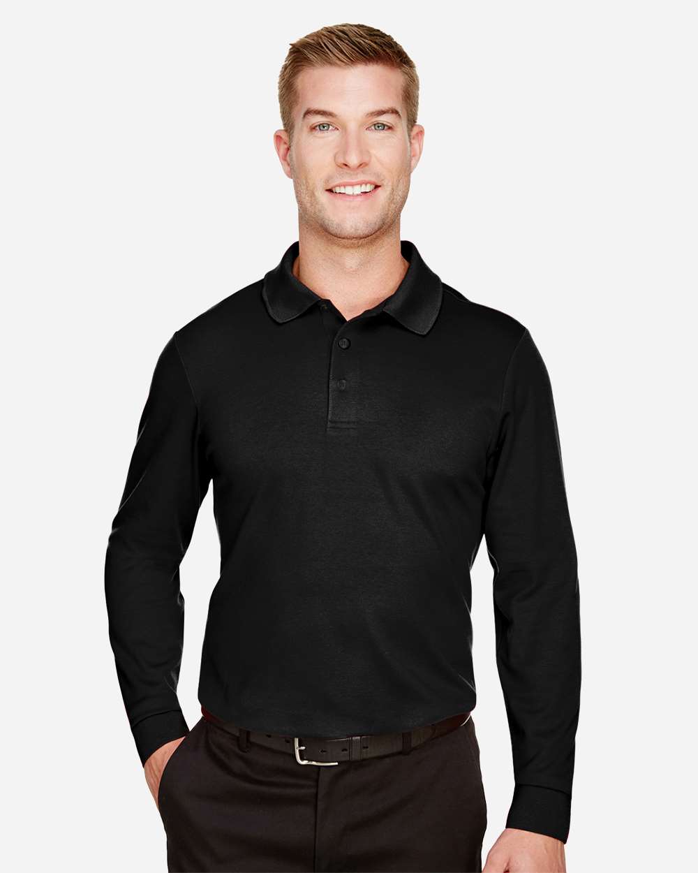 Devon & Jones Polos LT / Black Devon & Jones DG20LT Men's Tall CrownLux Performance® Plaited Long Sleeve Polo
