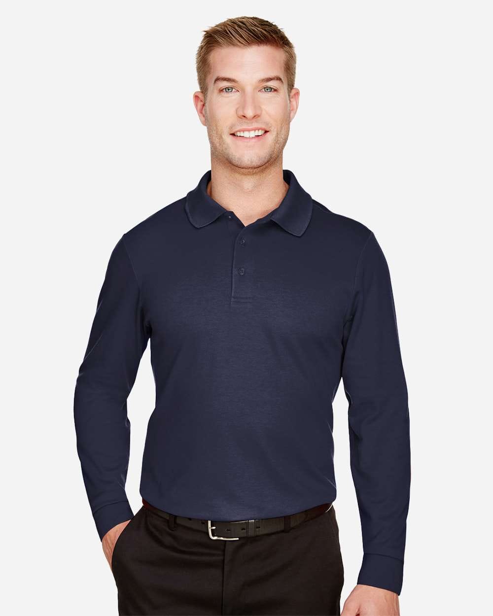 Devon & Jones Polos LT / Navy Devon & Jones DG20LT Men's Tall CrownLux Performance® Plaited Long Sleeve Polo