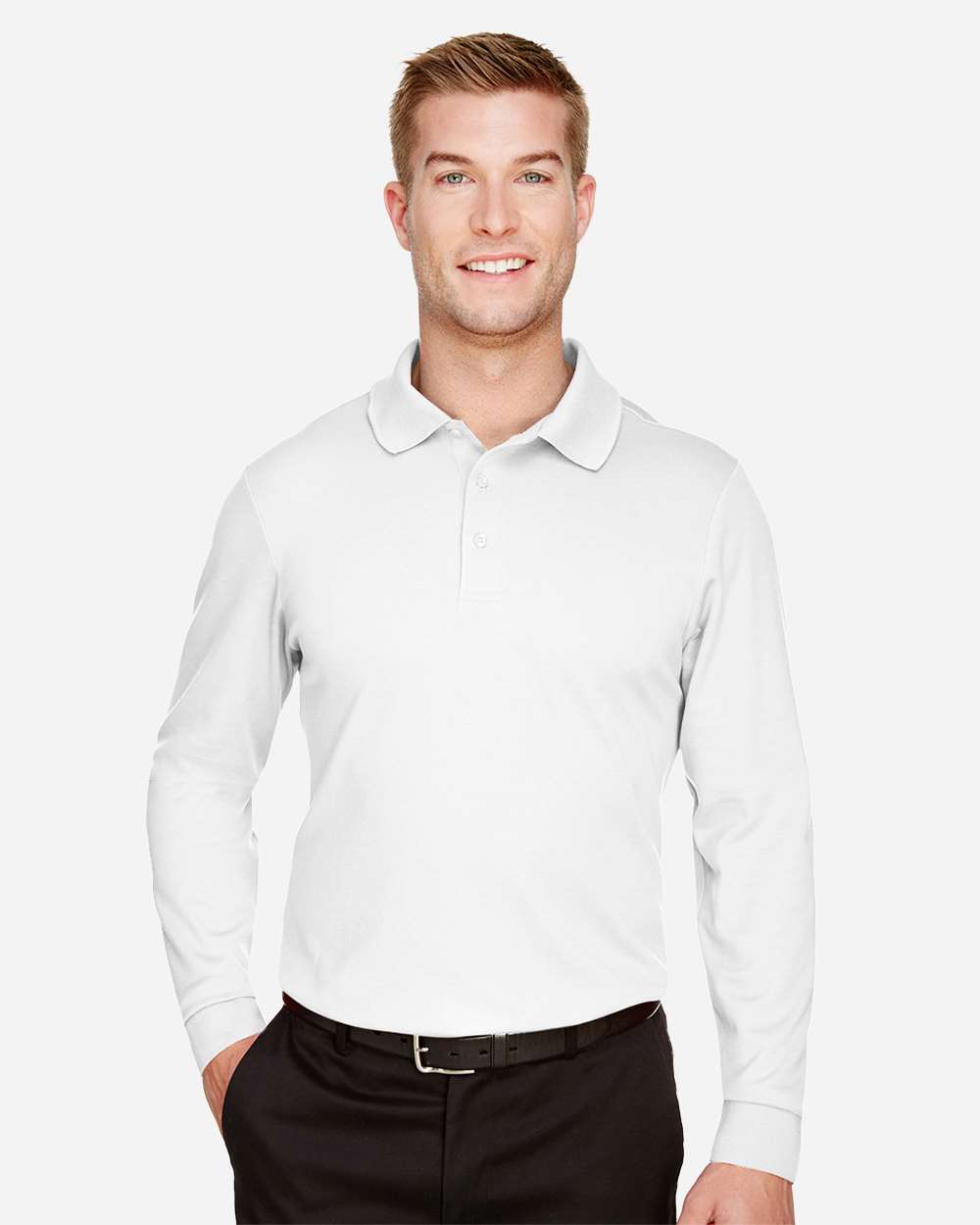 Devon & Jones Polos LT / White Devon & Jones DG20LT Men's Tall CrownLux Performance® Plaited Long Sleeve Polo