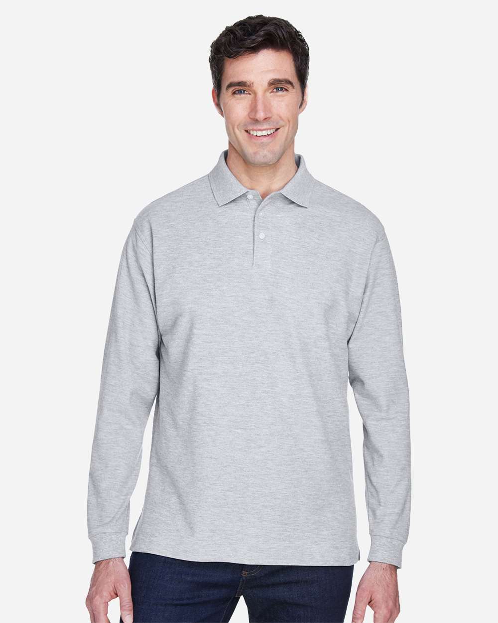 Devon & Jones Polos S / Grey Heather Devon & Jones D110 Men's Pima Piqué Long Sleeve Polo