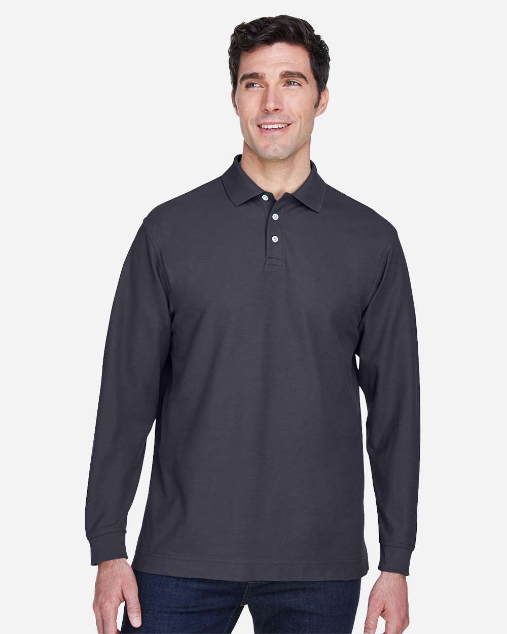 Devon & Jones Polos S / Navy Devon & Jones D110 Men's Pima Piqué Long Sleeve Polo