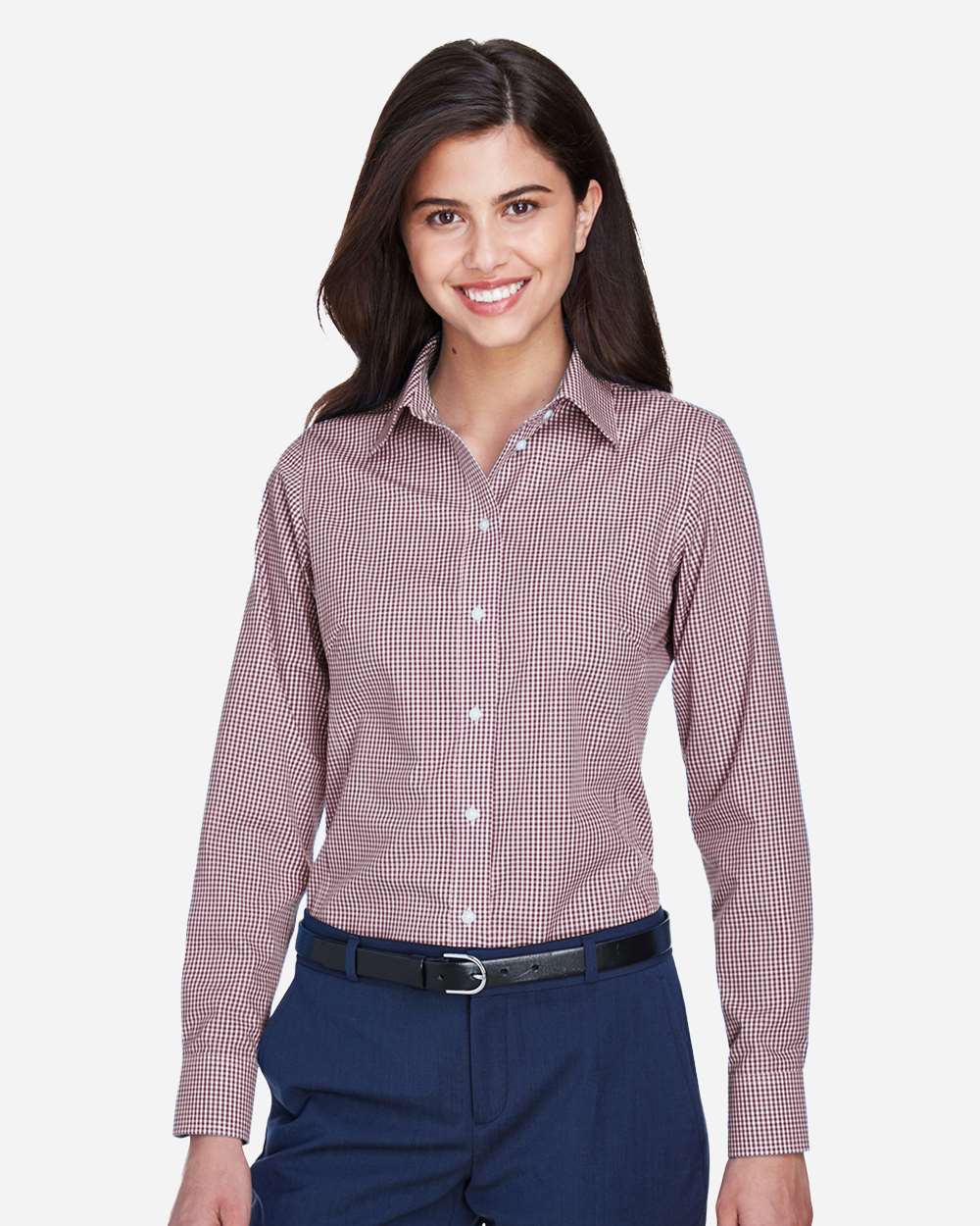 Devon & Jones Wovens S / Burgundy Devon & Jones D640W Women's Crown Collection® Gingham Check Woven Dress Shirt