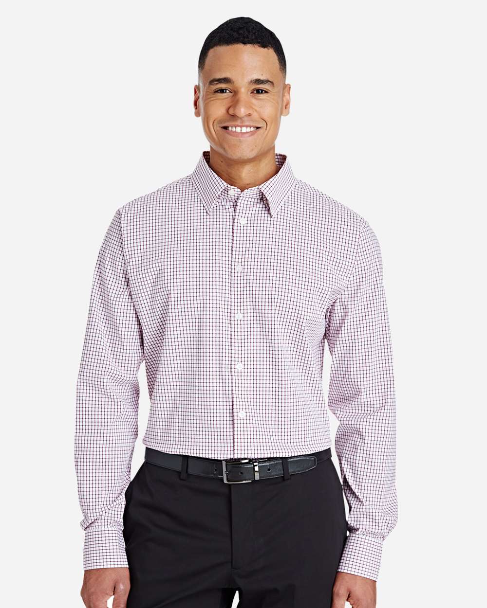 Devon & Jones Wovens S / Burgundy/ White Devon & Jones DG540 Men's CrownLux Performance® Micro Windowpane Woven Dress Shirt