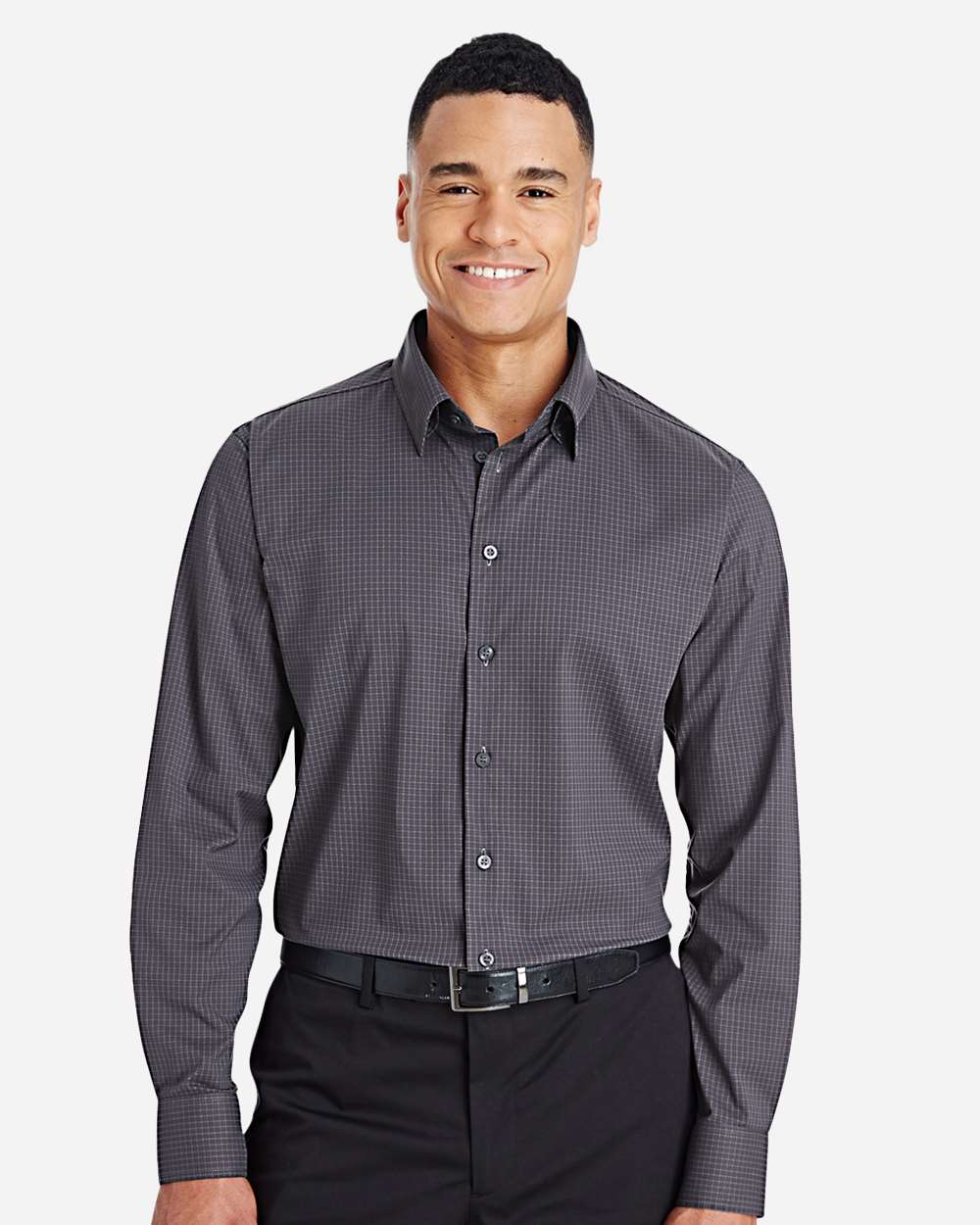 Devon & Jones Wovens S / Carbon Devon & Jones DG535 Men's CrownLux Performance® Tonal Mini Check Woven Dress Shirt