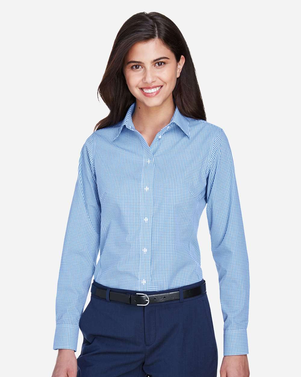 Devon & Jones Wovens S / French Blue Devon & Jones D640W Women's Crown Collection® Gingham Check Woven Dress Shirt