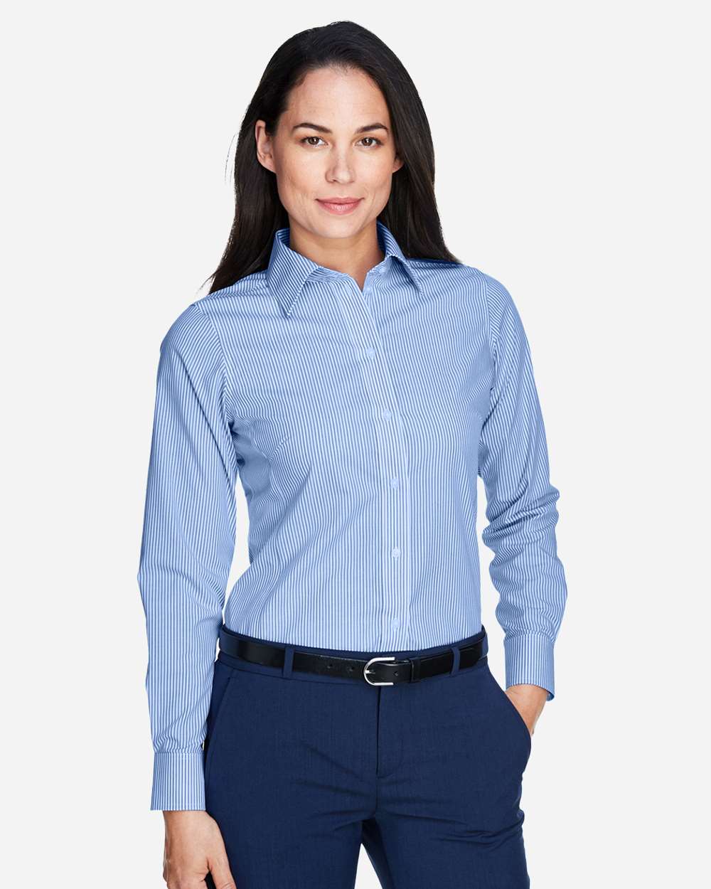 Devon & Jones Wovens S / French Blue Devon & Jones D645W Women's Crown Collection® Banker Stripe Woven Dress Shirt