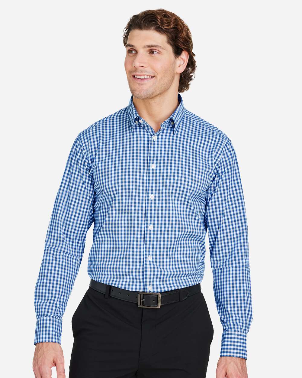 Devon & Jones Wovens S / French Blue/ White Devon & Jones DG536 Men's CrownLux Performance® Gingham Dress Shirt