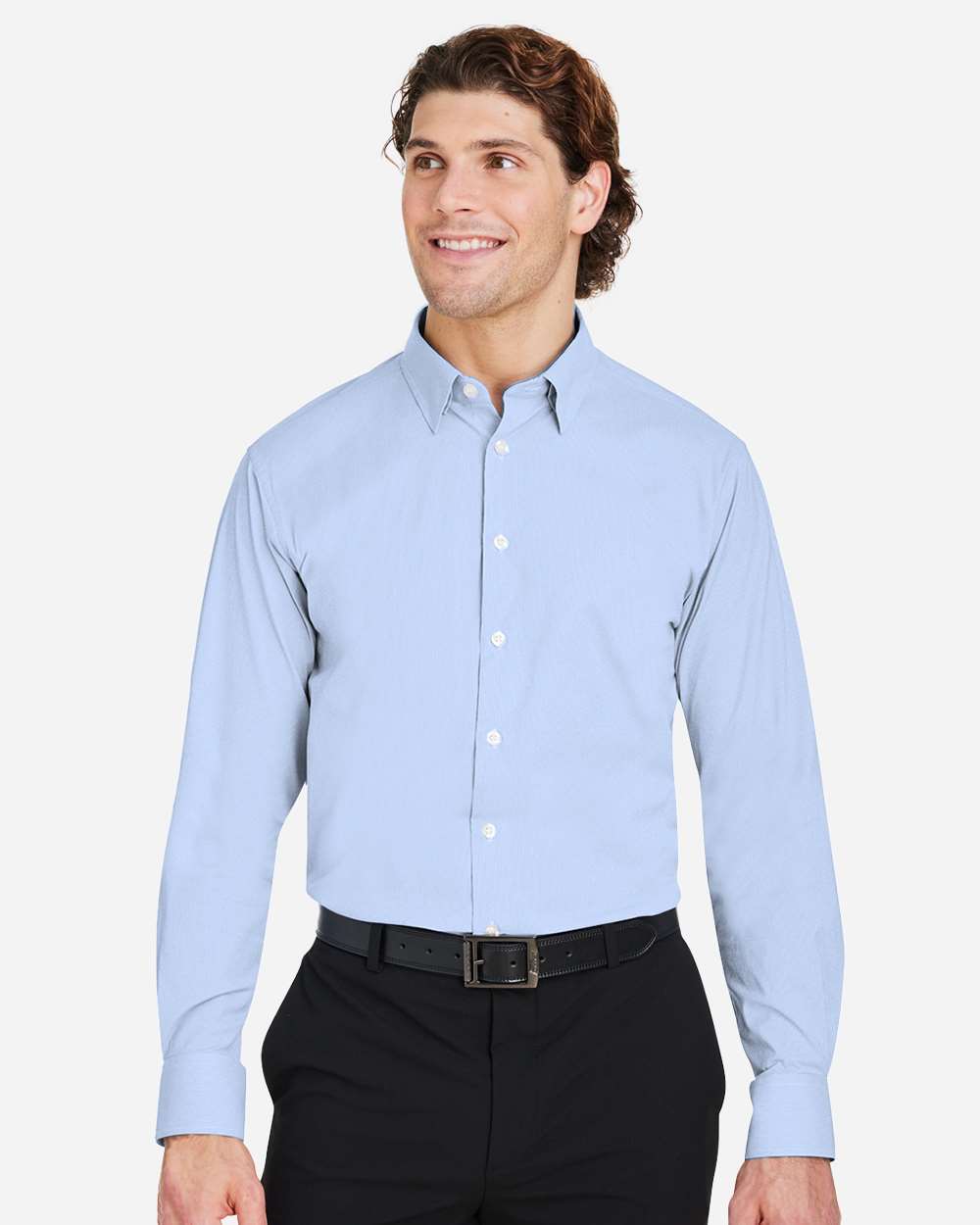 Devon & Jones Wovens S / French Blue/ White Devon & Jones DG537 Men's CrownLux Performance® Microstripe Dress Shirt