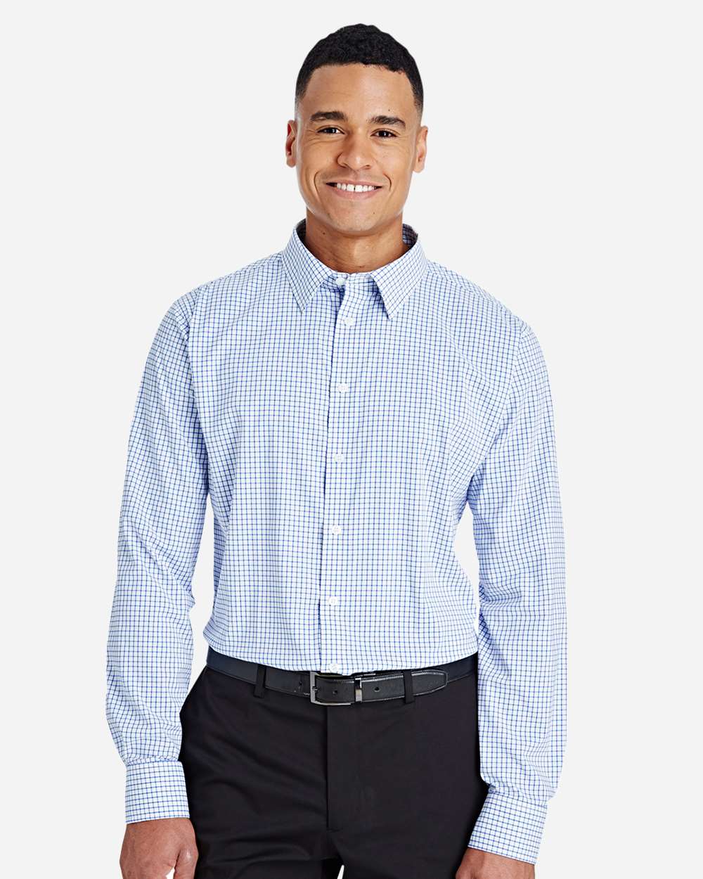 Devon & Jones Wovens S / French Blue/ White Devon & Jones DG540 Men's CrownLux Performance® Micro Windowpane Woven Dress Shirt