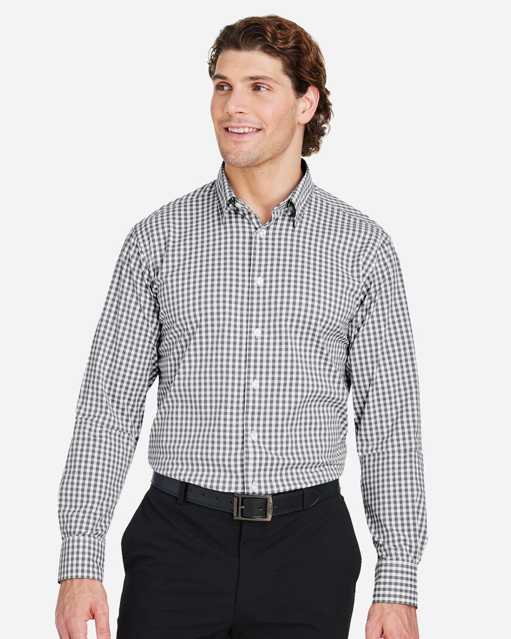 Devon & Jones Wovens S / Graphite/ White Devon & Jones DG536 Men's CrownLux Performance® Gingham Dress Shirt