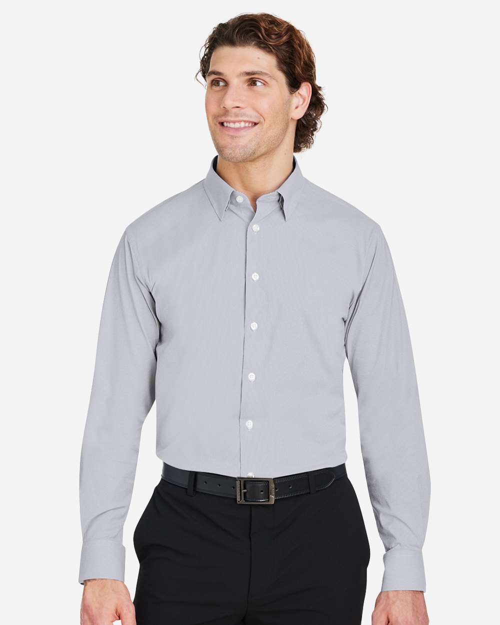 Devon & Jones Wovens S / Graphite/ White Devon & Jones DG537 Men's CrownLux Performance® Microstripe Dress Shirt