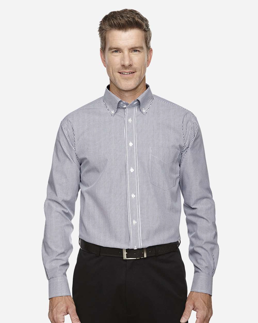 Devon & Jones Wovens S / Navy Devon & Jones D645 Men's Crown Collection® Banker Stripe Woven Dress Shirt