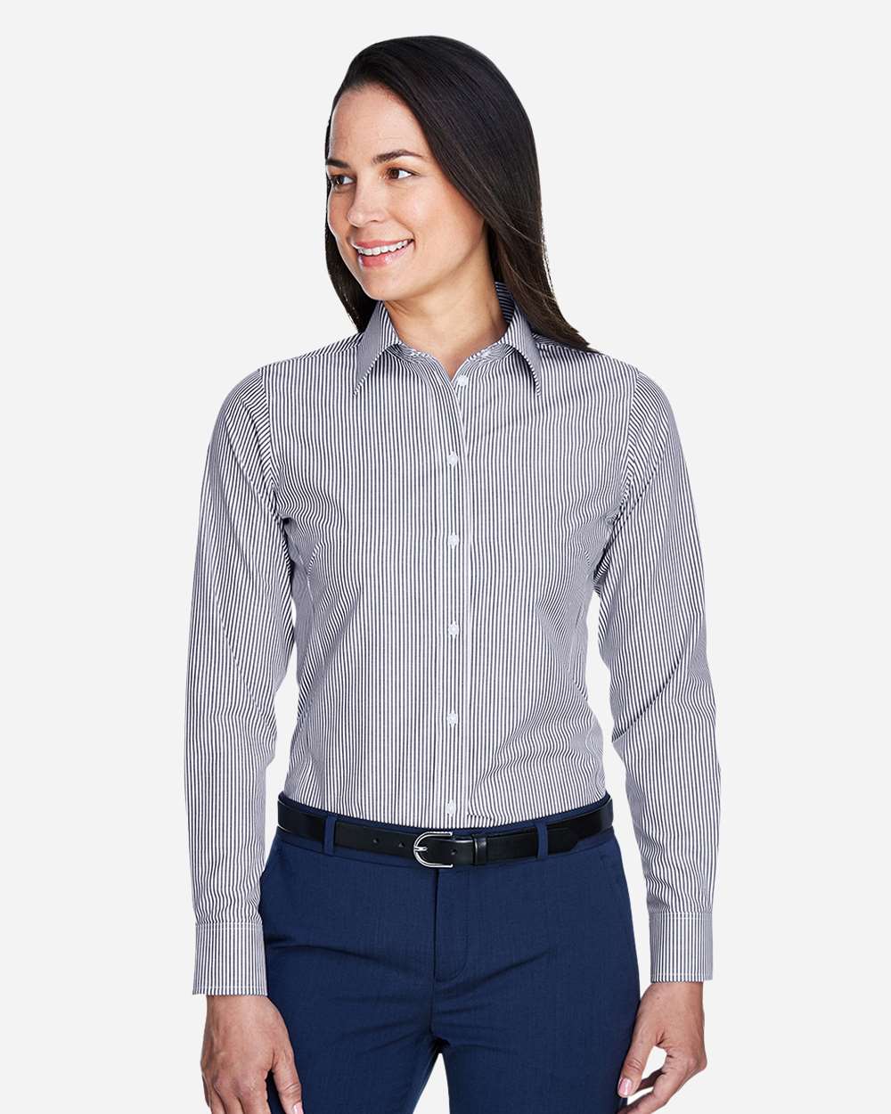 Devon & Jones Wovens S / Navy Devon & Jones D645W Women's Crown Collection® Banker Stripe Woven Dress Shirt