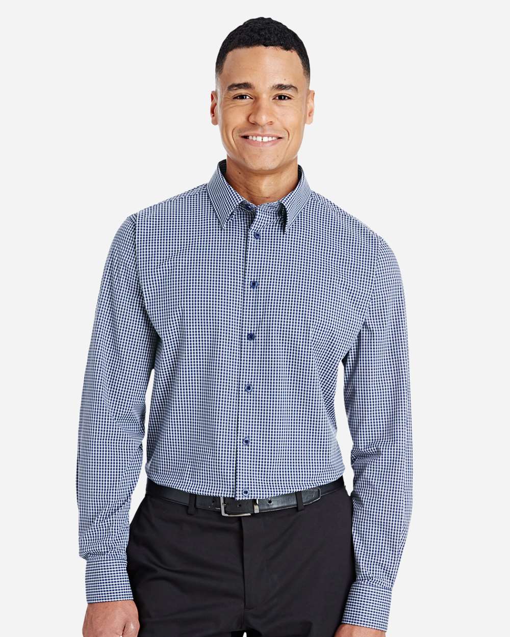 Devon & Jones Wovens S / Navy Devon & Jones DG535 Men's CrownLux Performance® Tonal Mini Check Woven Dress Shirt