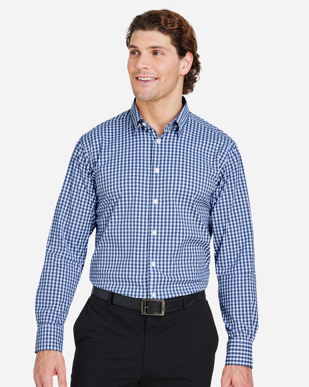 Devon & Jones Wovens S / Navy/ White Devon & Jones DG536 Men's CrownLux Performance® Gingham Dress Shirt