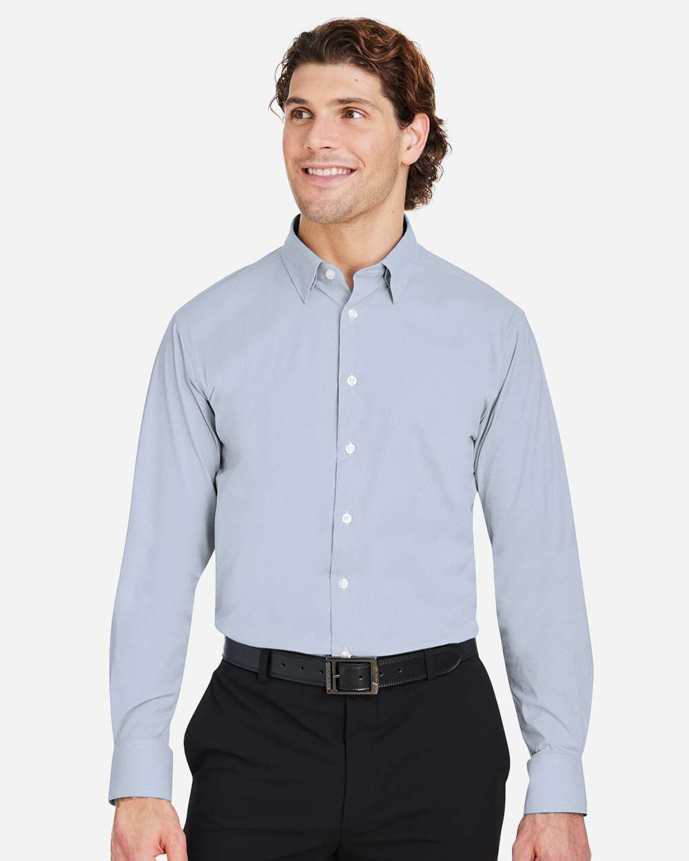 Devon & Jones Wovens S / Navy/ White Devon & Jones DG537 Men's CrownLux Performance® Microstripe Dress Shirt