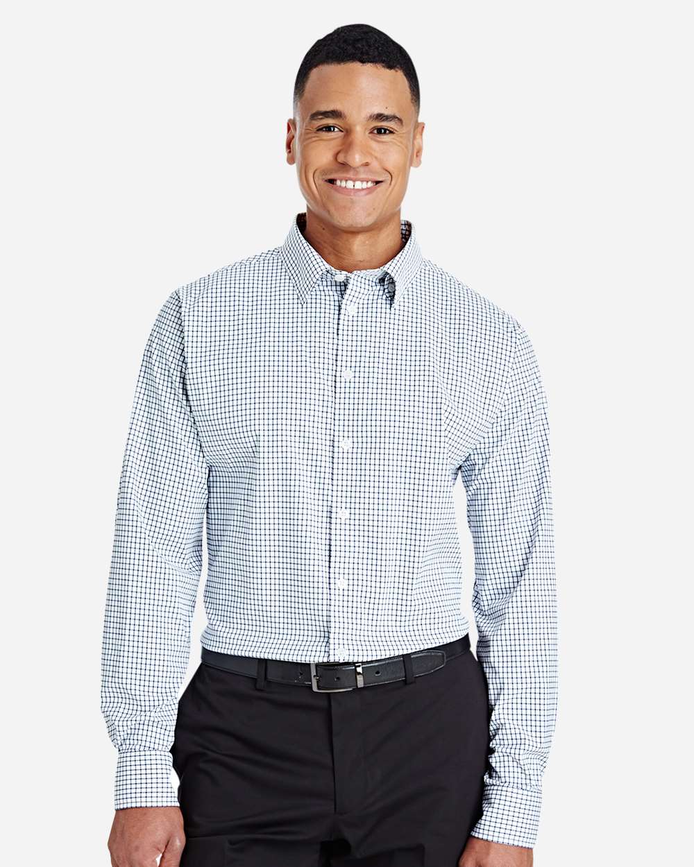 Devon & Jones Wovens S / Navy/ White Devon & Jones DG540 Men's CrownLux Performance® Micro Windowpane Woven Dress Shirt