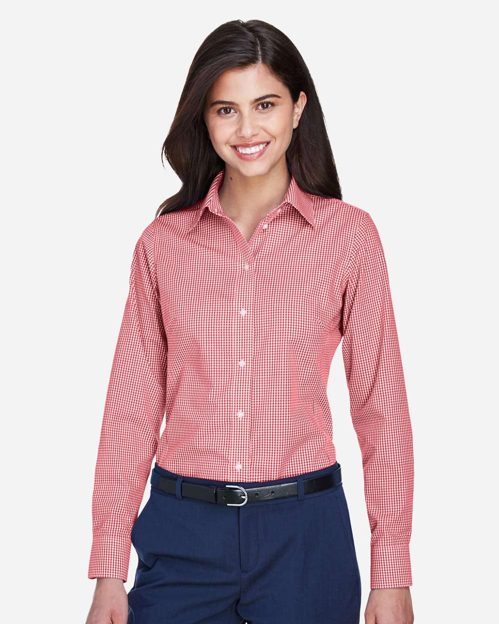 Devon & Jones Wovens S / Red Devon & Jones D640W Women's Crown Collection® Gingham Check Woven Dress Shirt