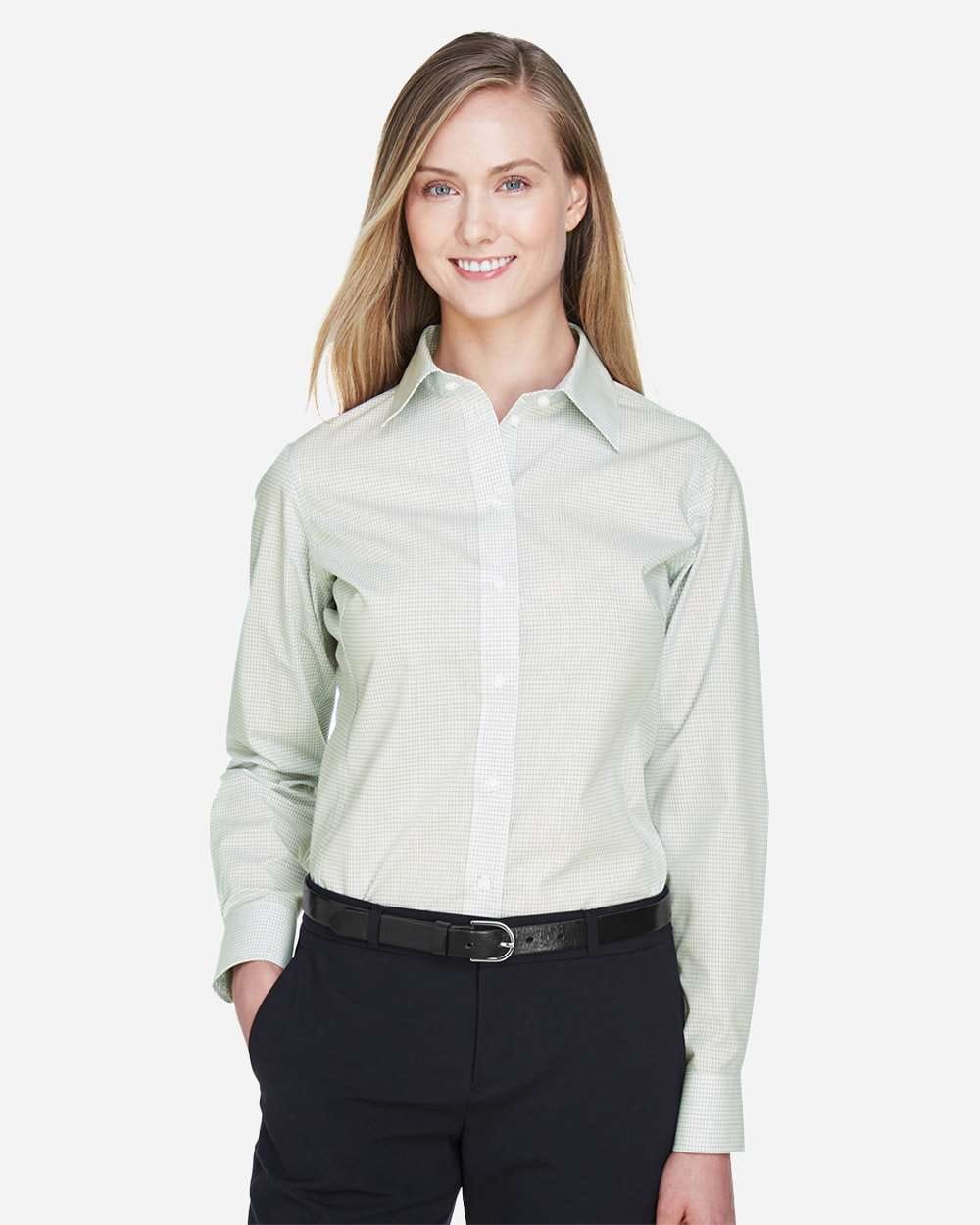 Devon & Jones Wovens S / White/ Forest/ Lime Devon & Jones DG510W Women's Crown Collection® Micro Tattersall Woven Dress Shirt