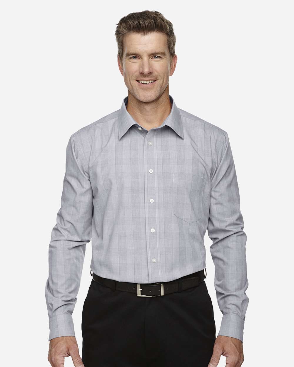 Devon & Jones Wovens S / White/ Graphite/ Light Grey Devon & Jones DG520 Men's Crown Collection® Glen Plaid Woven Dress Shirt