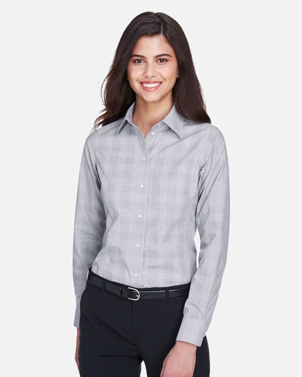 Devon & Jones Wovens S / White/ Graphite/ Light Grey Devon & Jones DG520W Women's Crown Collection® Glen Plaid Woven Dress Shirt