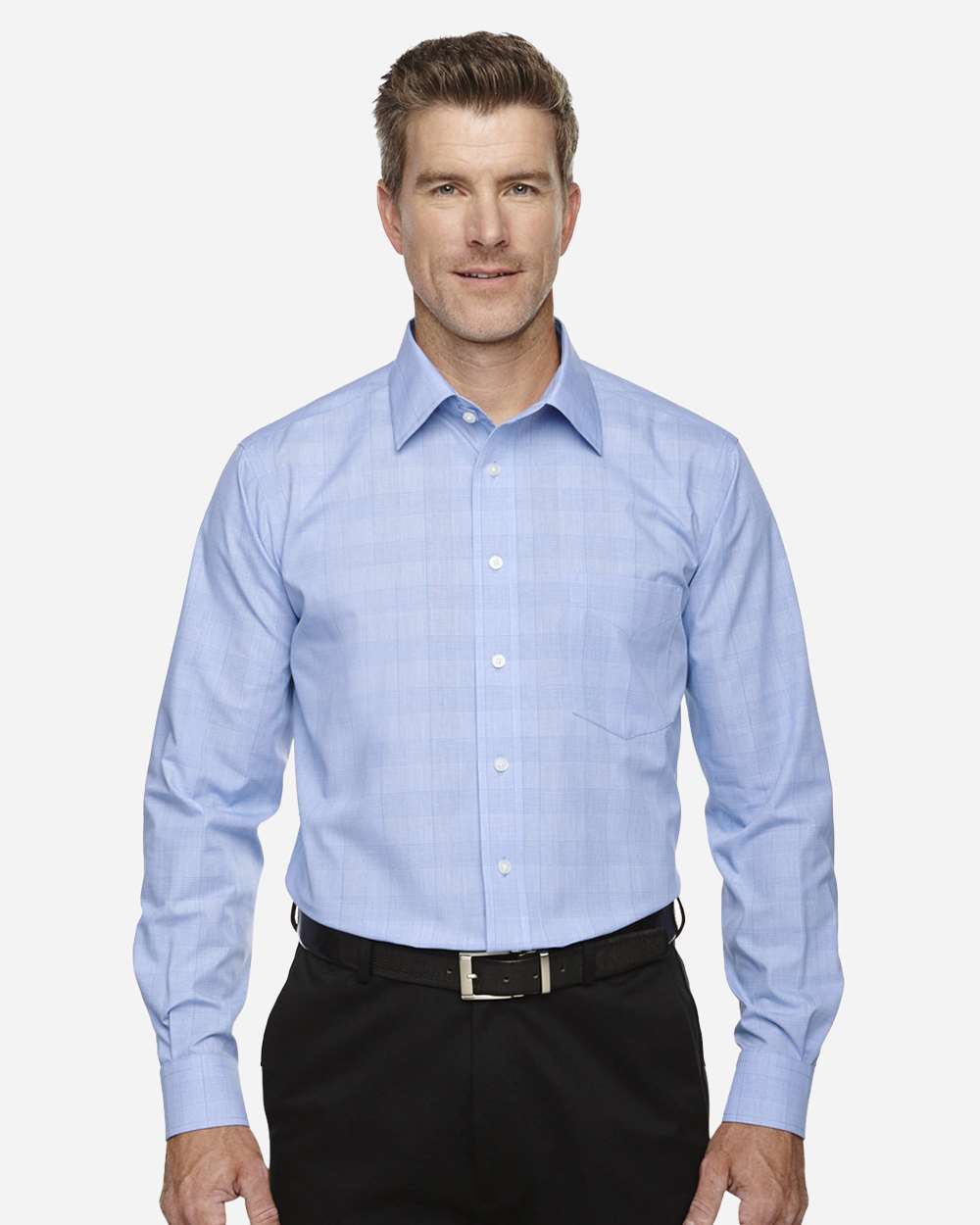 Devon & Jones Wovens S / White/ Light French Blue Devon & Jones DG520 Men's Crown Collection® Glen Plaid Woven Dress Shirt