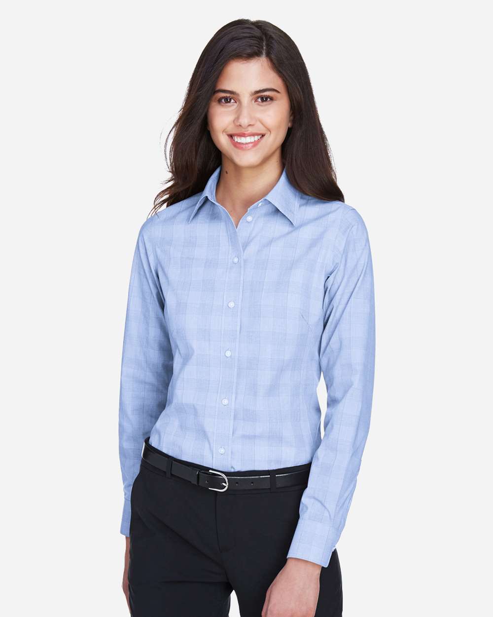 Devon & Jones Wovens S / White/ Light French Blue/ French Blue Devon & Jones DG520W Women's Crown Collection® Glen Plaid Woven Dress Shirt