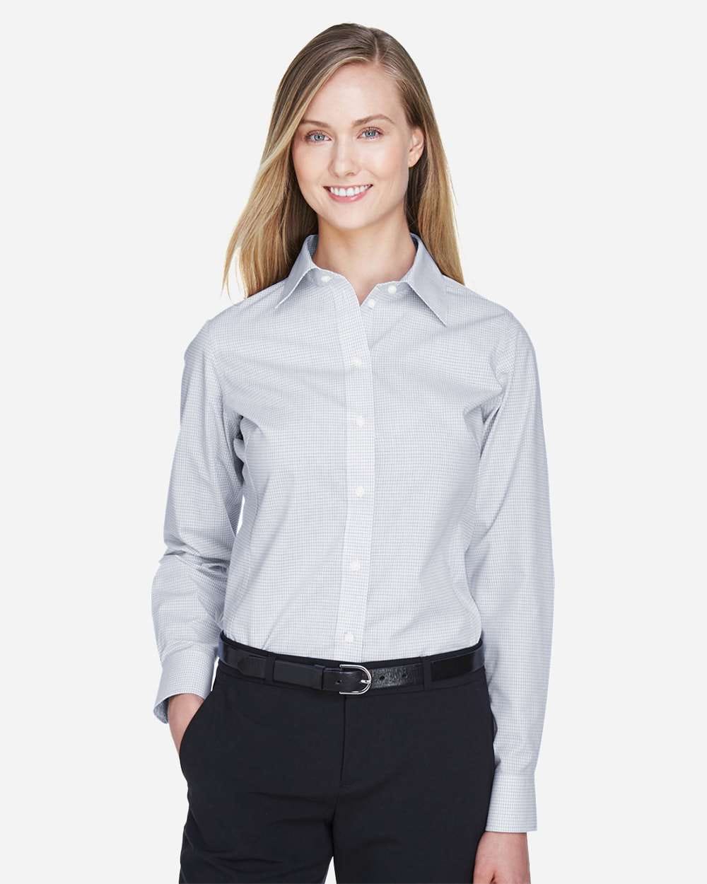 Devon & Jones Wovens S / White/ Navy/ Crystal Devon & Jones DG510W Women's Crown Collection® Micro Tattersall Woven Dress Shirt