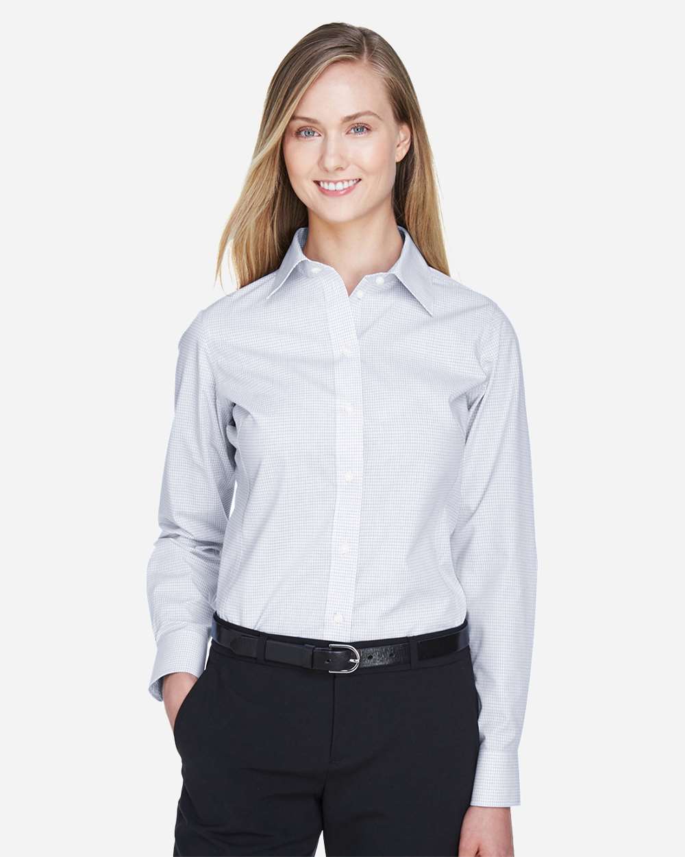 Devon & Jones Wovens S / White/ Silver/ Slate Devon & Jones DG510W Women's Crown Collection® Micro Tattersall Woven Dress Shirt