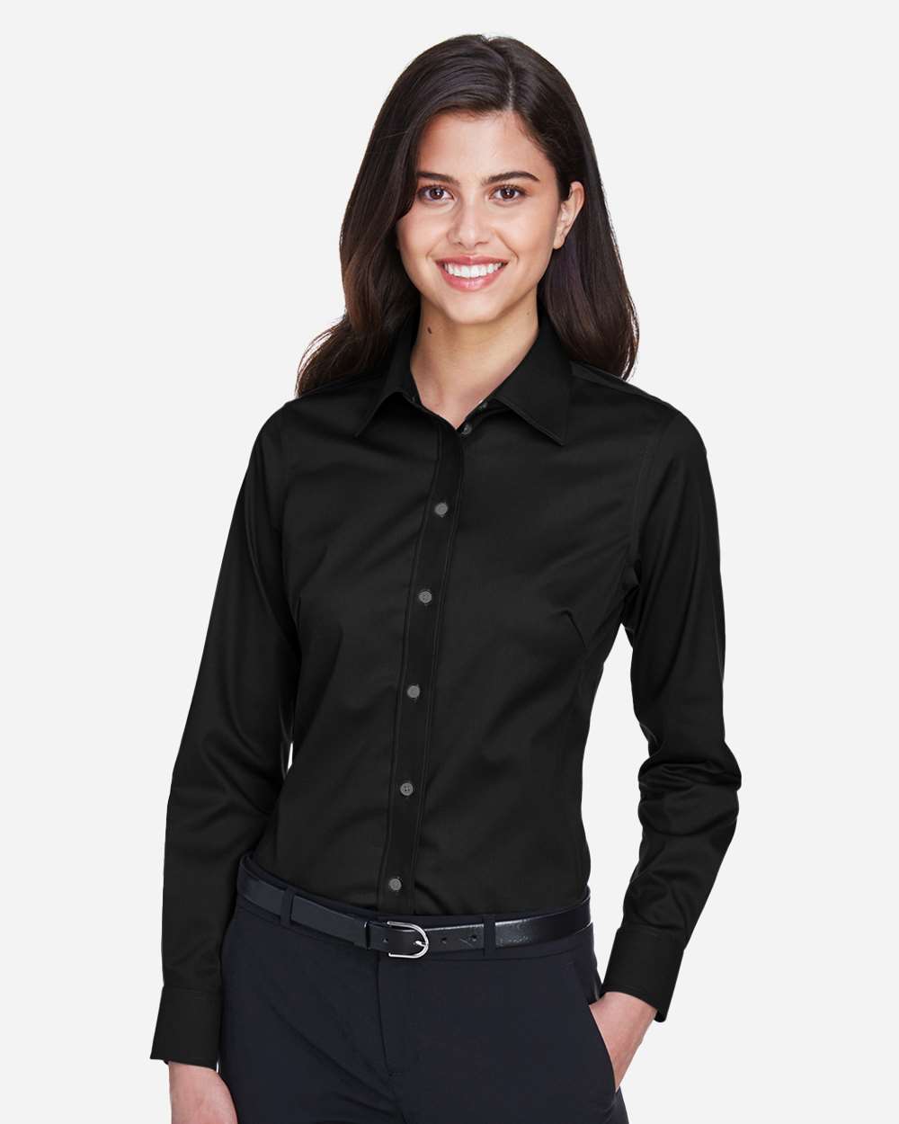 Devon & Jones Wovens XS / Black Devon & Jones DG530W Women's Crown Collection® Solid Stretch Twill Woven Dress Shirt