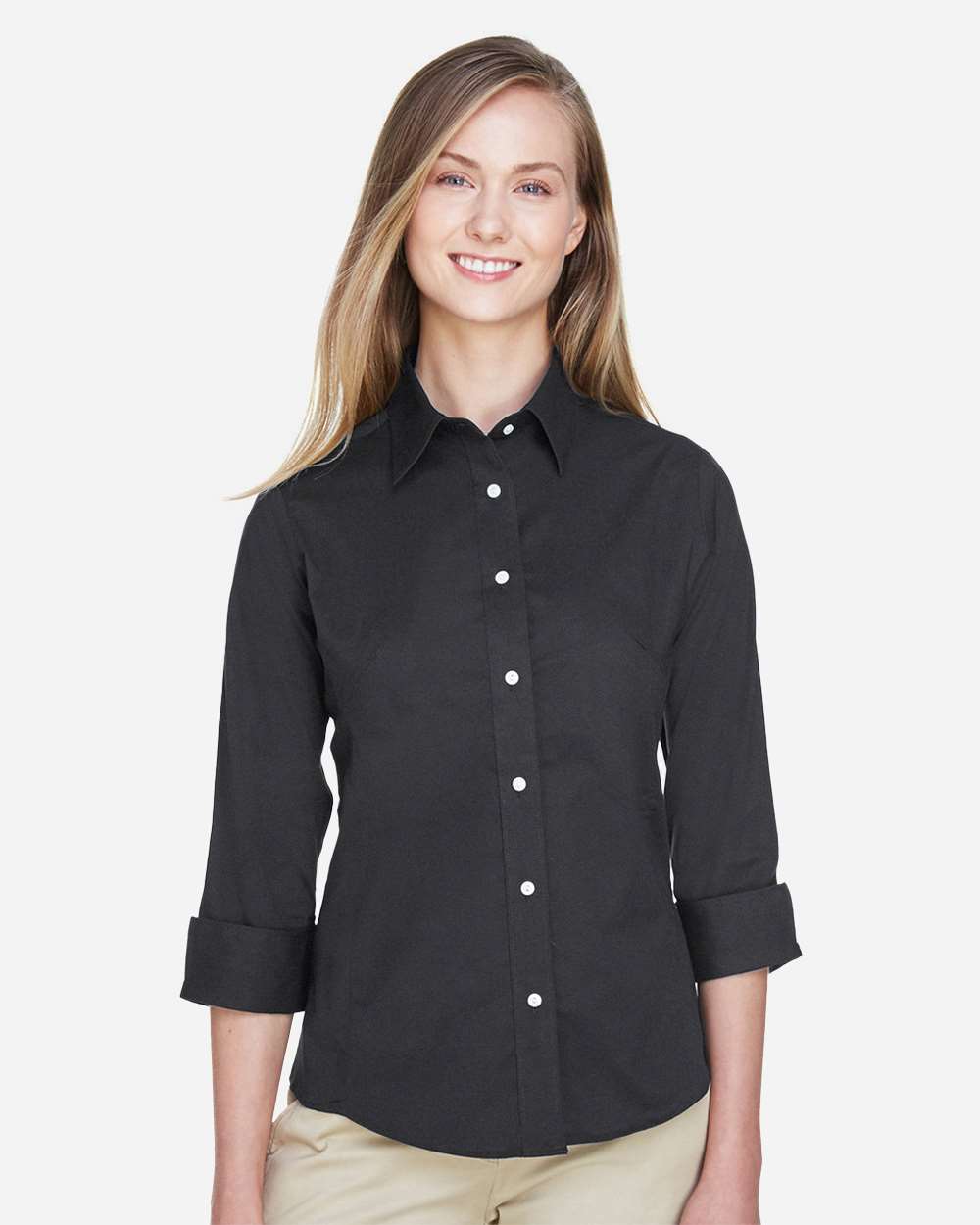 Devon & Jones Wovens XS / Black Devon & Jones DP625W Women's Perfect Fit™ Three-Quarter Sleeve Stretch Poplin Dress Shirt