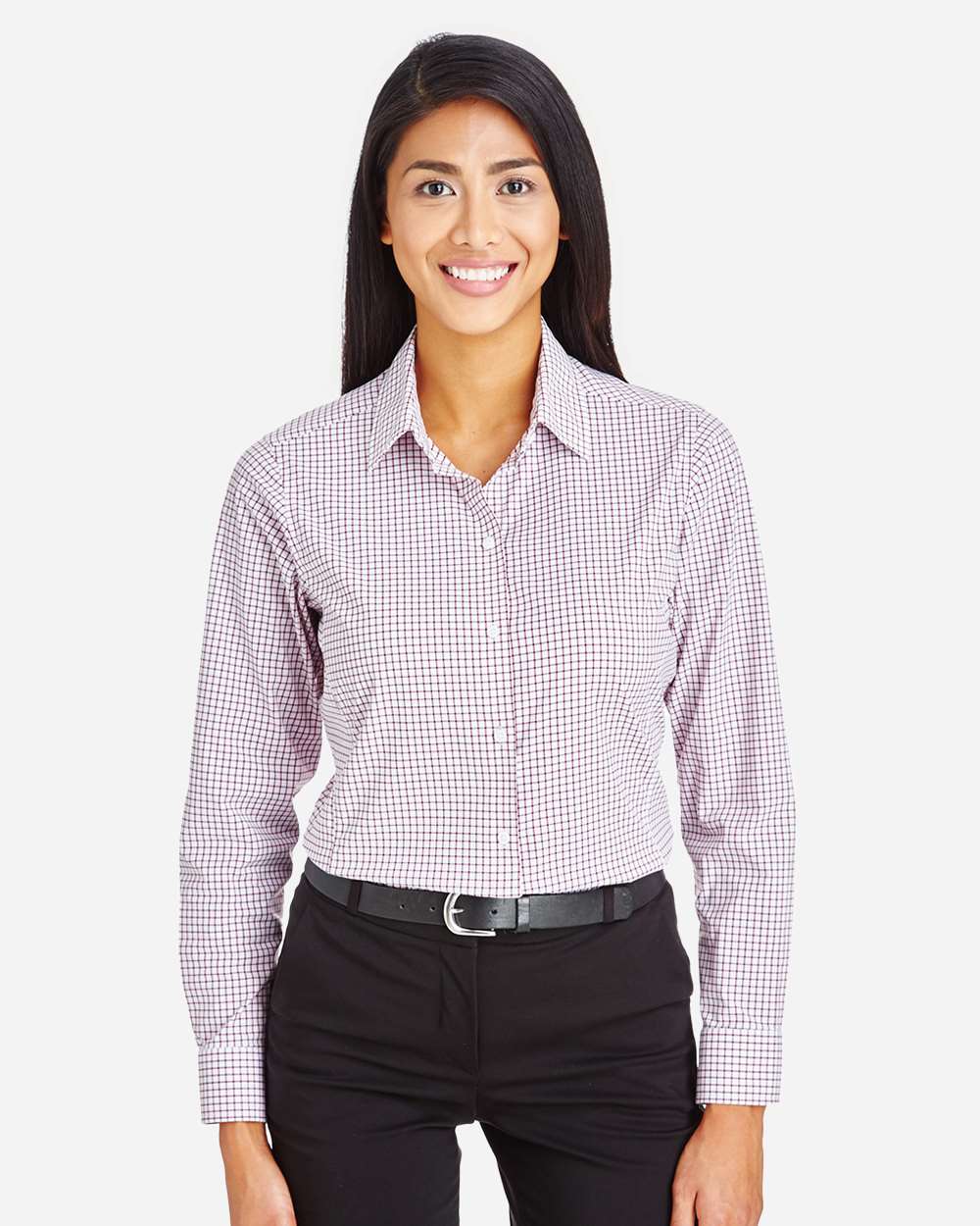 Devon & Jones Wovens XS / Burgundy/ White Devon & Jones DG540W Women's CrownLux Performance® Micro Windowpane Woven Dress Shirt
