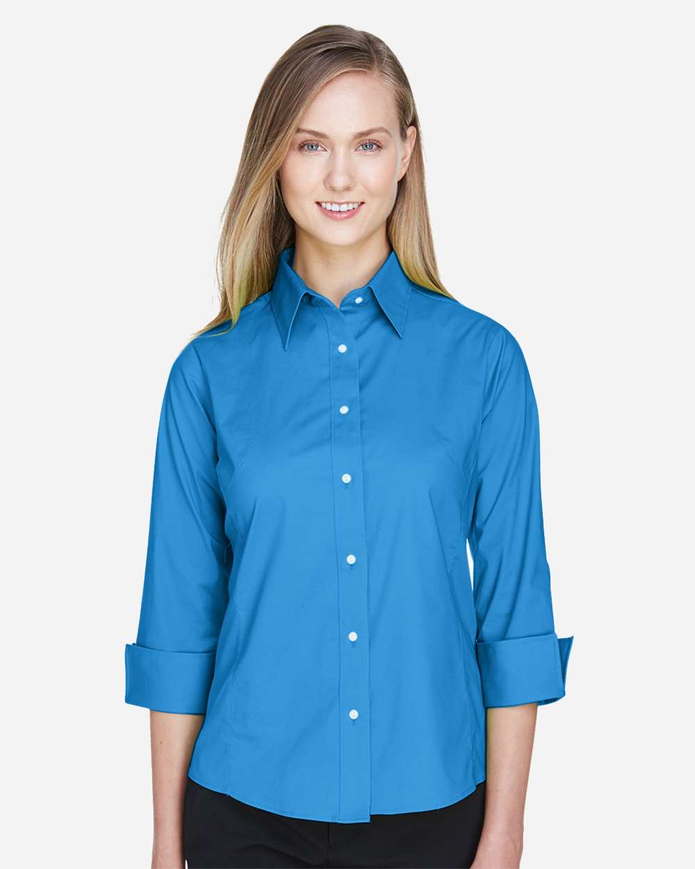 Devon & Jones Wovens XS / French Blue Devon & Jones DP625W Women's Perfect Fit™ Three-Quarter Sleeve Stretch Poplin Dress Shirt
